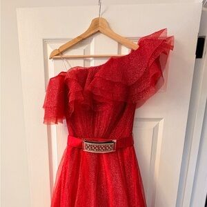 Elegant Red Kids Dress with Belt